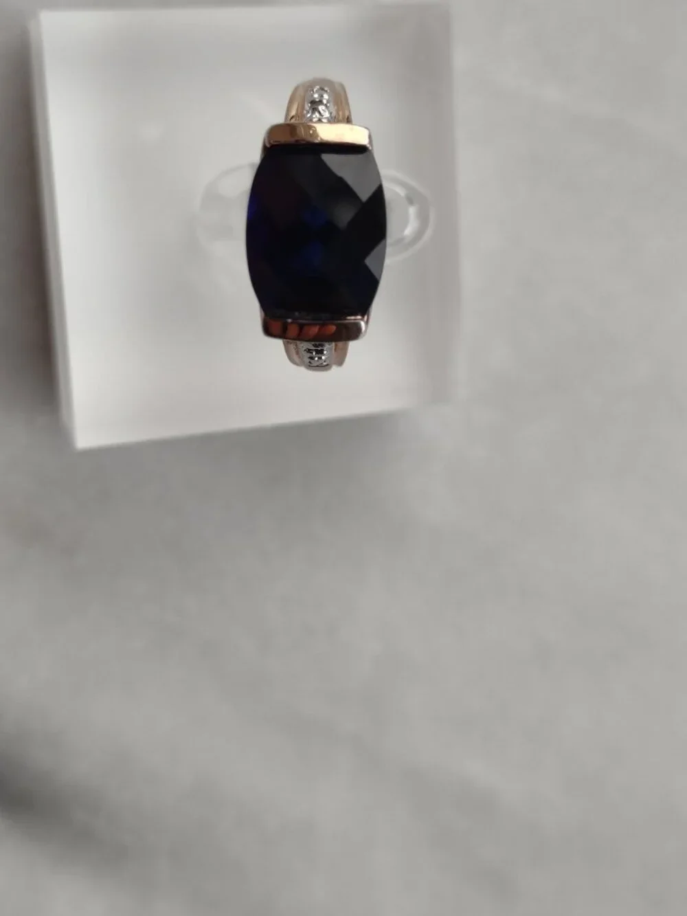 Rosegold Plated Sterling Silver 925 w/Deep Blue Sapphire-Cushion Cut Ring Sz 7.5